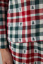 Red Plaid Shirt Collar New Year Cotton Pajama Set - 5