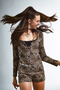 Beige Leopard Pointel Long Sleeve Jumpsuit Pajama Top
