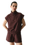 Brown Half-Zip Short Sleeve Cotton Sweatshirt