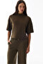 Khaki Crew Neck Cropped Modal Top - 2