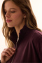 Burgundy Half-Zip Striped Polo Collar Sweatshirt - 5