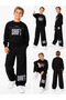 Boys' Black Shift Printed Crew Neck Sweatshirt and Wide Leg Sweatpants 2-Piece Set - 3