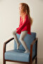 Women's Light Gray Karina Self Patterned Thick Winter Pantyhose - 2