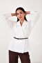 Double-Breasted Collar Belted Balloon Sleeve Cotton Shirt Women's Shirt 6835057 - 3