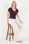 Cotton Lace Detailed V-Neck Ribbed Blouse Women's Blouse 5866933 - 3