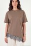 Cotton Contrast Lace Paneled Loose Crew Neck t Shirt Women's t Shirt 5866992 - 6