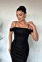 Lace Fabric Stone Detailed Evening Dress - Black - 3