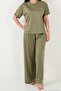 Soft Textured Crew Neck Elastic Waist Short Sleeve Pajama Set Women's Pajama Set 65720102 - 6