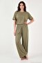 Soft Textured Crew Neck Elastic Waist Short Sleeve Pajama Set Women's Pajama Set 65720102 - 5