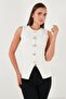 Premium Regular Fit Crew Neck Button Detailed Vest Women's Vest 680Ye00043 - 4