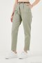 Stretch Cotton Regular Fit High Waist Straight Short Leg Belted Trousers Women's Pants 668Yp5335 - 6