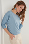 Crew Neck Three Quarter Sleeve Blouse Women's Bluz 5861416Y - 2