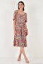 Patterned Oversize Fit Carmen Collar Drawstring Detailed Midi Length Dress Women's Dress 67810557 - 5