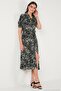 Patterned Relaxed Fit Balloon Sleeve Slit Belted Midi Length Dress Women's Dress 67810558 - 3