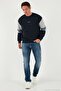 Cotton Relaxed Fit Crew Neck Color Block Sweat Men's Sweat 5905298t - 2