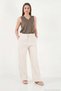 Cotton Waist-Tied High Waist Wide Leg Regular Fit Pants with Pockets Women's Pants 668Yp4 - 4