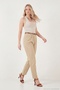 Stretch Cotton Regular Fit High Waist Straight Short Leg Belted Trousers Women's Pants 668Yp5335 - 2