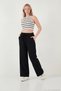 Cotton Waist-Tied High Waist Wide Leg Regular Fit Pants with Pockets Women's Pants 668Yp4 - 2