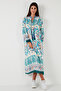 Modest Patterned Regular Fit Tie-Up V-Neck Maxi Dress Women Dress 611El510 - 7