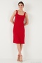Stretch Slim Fit Square Neck Thick Strap Midi Length Dress Women's Dress 5866102 - 3