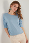 Crew Neck Three Quarter Sleeve Blouse Women's Bluz 5861416Y - 3