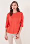 Crew Neck Three Quarter Sleeve Blouse Women's Bluz 5861416Y - 6