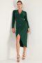 Double-Breasted Collar Slit Drape Detailed Midi Evening Dress Women's Dress 611El1769 - 6