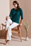 Crew Neck Three Quarter Sleeve Blouse Women's Bluz 5861416Y - 2