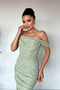 Lace Fabric Stone Detailed Evening Dress - Green - 3