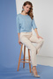 Crew Neck Three Quarter Sleeve Blouse Women's Bluz 5861416Y - 4