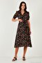 Patterned Regular Fit Slit Midi Length Belted Shirt Dress Women's Dress 6782106 - 3