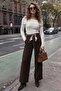 Regular Fit High Waist Straight Leg Pants with Scarf Belt Women's Pants 6923860