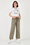 Cotton Waist-Tied High Waist Wide Leg Regular Fit Pants with Pockets Women's Pants 668Yp4 - 6