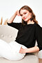 Crew Neck Three Quarter Sleeve Blouse Women's Bluz 5861416Y - 2