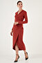 Double-Breasted Collar Slit Drape Detailed Midi Evening Dress Women's Dress 611El1769 - 6