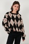 Oversize Fit Crew Neck Argyle Patterned Soft Textured Sweater Women's Sweater 4616223 - 5
