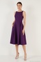 Regular Fit Crew Neck Pocketed Pleated Midi Length Evening Dress and Graduation Dress Women Dress 6111963 - 3
