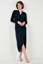 Double-Breasted Collar Slit Drape Detailed Midi Evening Dress Women's Dress 611El1769 - 5