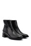 Women's Black Zippered Thick Heeled Boots - 3