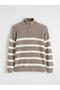 Xside Beige Zippered High Collar Striped Men's Knitwear Sweater - 5