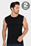 2-Pack Men's Black Crew Neck Sleeveless T-Shirt Undershirt Cotton Lycra Soft Flexible Fabric