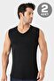 2-Pack Men's Black V-Neck Sleeveless T-Shirt Undershirt Cotton Lycra Stretchy and Soft Fabric