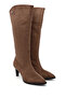 Women's Brown Suede Pointed Toe Thin Heeled Boots - 3