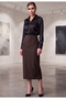 Women's Brown Diver Regular Waist Black Midi Skirt with Back Slit - 5
