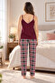 Women's 95% Viscose Burgundy Plaid Shepherd Stitched Pajama Set - 5
