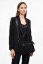 Women's Black Suede Long Strap Shoulder Bag - 2