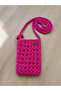 Hand-knitted pink phone and accessory shoulder bag