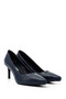 Women's Navy Blue Platinum Pointed Toe Thin Heeled Genuine Leather Stiletto - 4