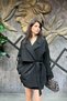 Women's Windbreaker Detailed Belted Oversized Off-Shoulder Short Trench Coat - 2