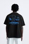 Crew Neck Peanuts Records Printed Oversize Black Men's T-Shirt
